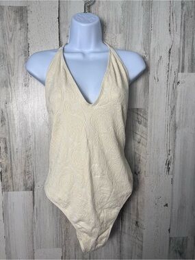 Primark Rita Ora Cream Textured Halter Bodysuit XL